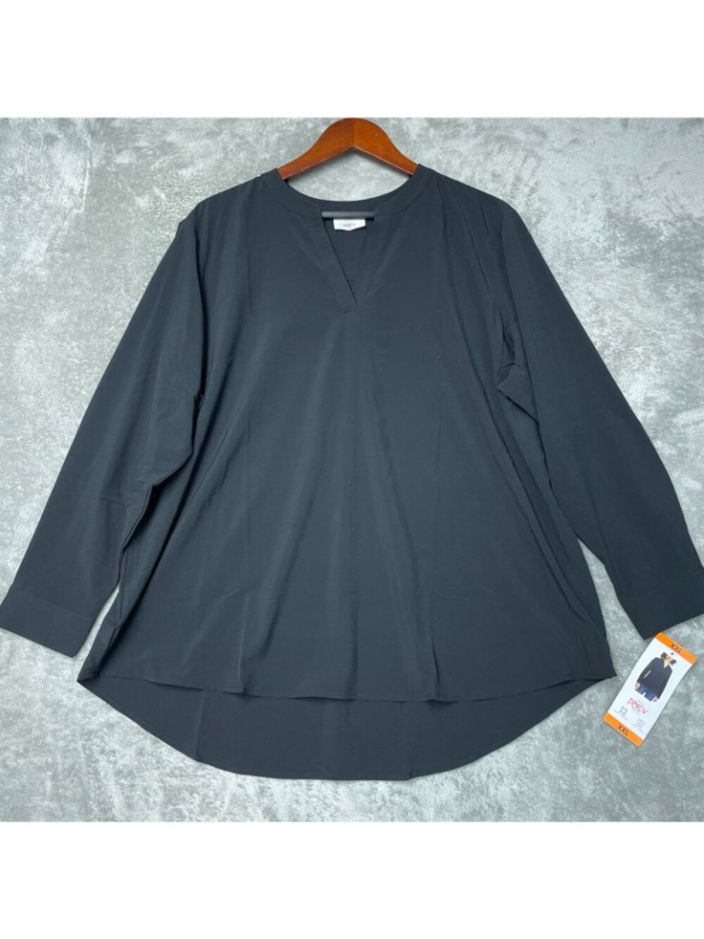 NWT rev Women's XXL Black Long Sleeve Tunic Top  Pull vove V neck  i2100 - Picture 2 of 9